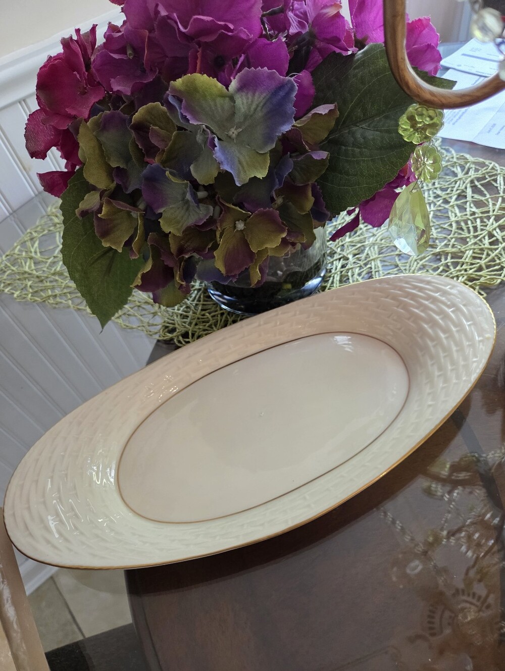 Lenox Elegant Vintage Cream Serving Platter with 14K Gold Rim NWOT